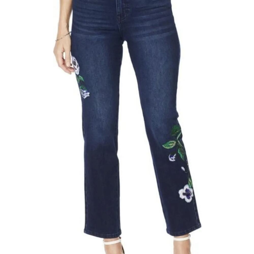 SKU 1625 Diane Gilman DG2 Embroidered Straight Leg Jeans Indigo 0 Tall New